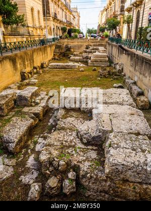 Fortificazioni greche dei ruderi di Ortigia - Siracusa, Sicilia, Italia Foto Stock