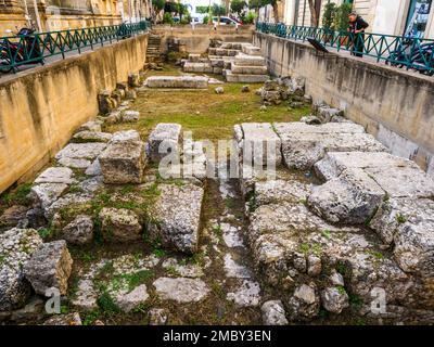 Fortificazioni greche dei ruderi di Ortigia - Siracusa, Sicilia, Italia Foto Stock