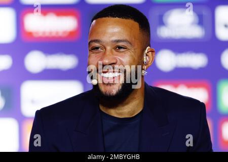 Madrid, Spagna. 20th Jan, 2023. Memphis Depay durante la sua presentazione come nuovo giocatore di Atletico de Madrid il 20 gennaio 2023 allo stadio Civitas Metropolitano di Madrid, Spagna - Foto: Oscar J Barroso/DPPI/LiveMedia Credit: Independent Photo Agency/Alamy Live News Foto Stock
