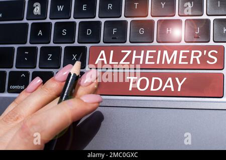 Segno che mostra Alzheimer. Foto concettuale deterioramento mentale progressivo che può verificarsi in mezza età Foto Stock