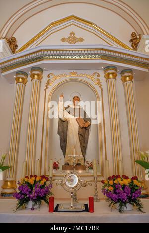 Figura di San Vicente sopra l'altare della cappella Ermita de San Vicent a Cautivador o Captivador, comune di la Nucia, provincia di Alicante Foto Stock