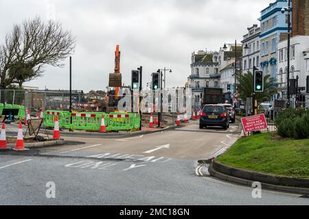 Lavori stradali lungo l'Esplanade Ryde Isola di Wight 2023 Foto Stock