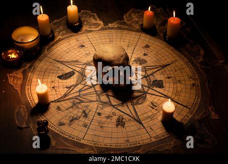 mistica trama astratta sul tema dell'astrologia e della stregoneria con la magia, un altare per comunicare con gli spiriti Foto Stock