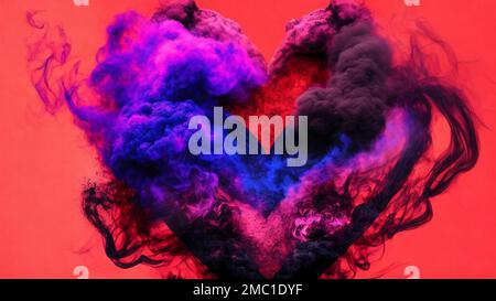 Un rendering 3D di una forma di cuore in magici effetti fumogeni colorati  su sfondo rosso Foto stock - Alamy