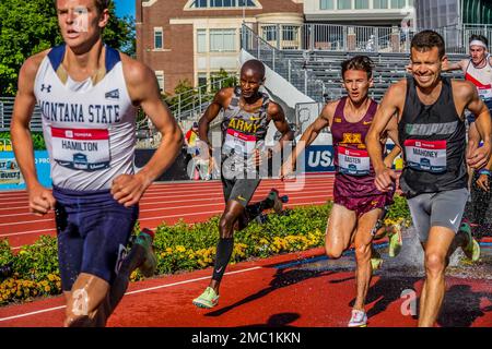 Bernard Keter, atleta soldato di pista e campo assegnato al World Class Athlete Program, partecipa alla Steeplechase maschile 3000m al Campionato USA Track and Field Outdoor 2022 di Eugene, Oregon, dal 23 al 26 giugno 2022. Keter, un olimpico 2020, si è qualificato per il Campionato Mondiale di Atletica 2022 piazzando 3rd nella gara finale. Foto Stock