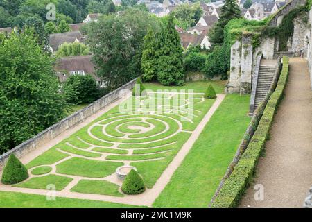 Labirinto nei giardini del palazzo episcopale sotto Notre Dame di Chartres Cattedrale, Eure-et-Loir, Francia Foto Stock