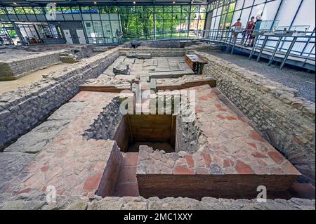 Le piccole terme, APC, Parco Archeologico di Cambodunum, Kempten, Allgaeu, Baviera, Germania Foto Stock