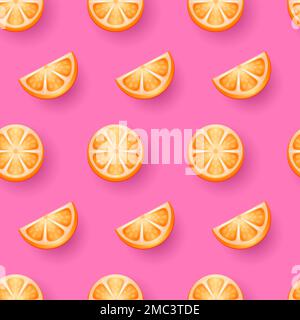 Motivo senza cuciture con caramelle alla frutta arancione su sfondo rosa. Frutta arancione senza cuciture sfondo Illustrazione Vettoriale
