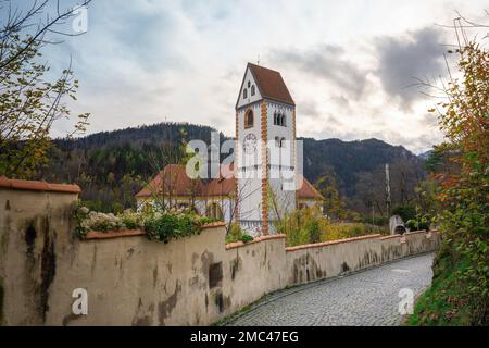 St Torre della Basilica di Mang - Fussen, Baviera, Germania Foto Stock