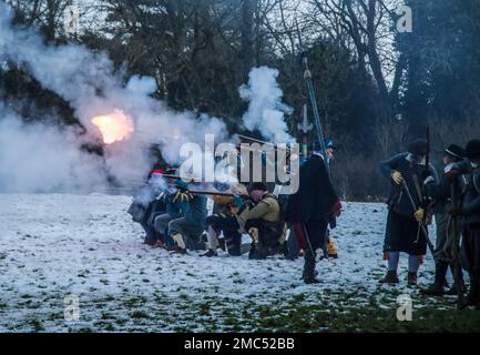 Chesthire di Nantwich 21 gennaio 2023 la battaglia di Nantwich fu combattuta il 25 gennaio 1644 a Cheshirte durante la prima guerra civile inglese , Sir Thomas Fairfax, al comando di una forza di soccorso parlamentare, sconfisse Lord Byron e il Royalista la vittoria parlamentare fermò una serie di successi Royalisti nella zona e fu una grande battuta d'arresto per King Charles, pianificata campagna militare per il 1644.Paul Quezada-Neiman/Alamy Live News Foto Stock