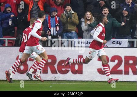 Antoine Semenyo di Bristol City durante la partita del Campionato Sky Bet ad Ashton Gate, Bristol. Data immagine: Sabato 21 gennaio 2023. Foto Stock