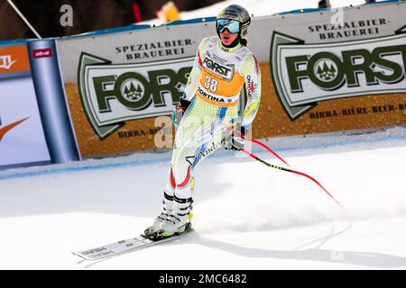 Olympia delle Tofane, Cortina d’Ampezzo, Italia, 21 gennaio 2023, MORENO CANDE (E) nel corso della Coppa del mondo di sci FIS Audi 2023 - Downhill Donna - gara di sci alpino Foto Stock