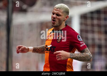 ISTANBUL, TURCHIA - 21 GENNAIO: Mauro Icardi di Galatasaray SK durante la partita Super Lig tra Galatasaray SK e Antalyaspor allo stadio NEF il 21 gennaio 2023 a Istanbul, Turchia (Foto di Orange Pictures) Foto Stock