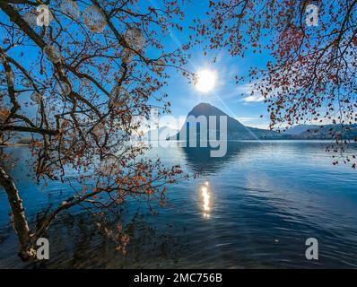 Lugano, Svizzera. Splendida vista aerea della città svizzera, circondata da lago e montagne. Foto Stock