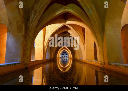 Siviglia, Spagna - 8 dicembre 2021: Bagni di Dona Maria de Padilla nell'Alcazar reale di Siviglia, Spagna. Foto Stock