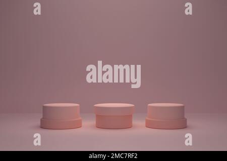 Sfondo astratto, mock up scena con podi cilindro beige con tappi su sfondo beige. rendering 3d. Foto Stock