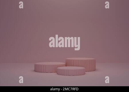 Sfondo astratto, mock up scena con texture beige podi cilindro su sfondo beige. rendering 3d. Foto Stock