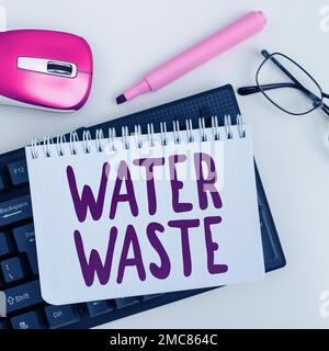 Scrittura a mano di testo acqua di scarico. Parola scritta su liquido che è stato usato come parte di un processo industriale Foto Stock