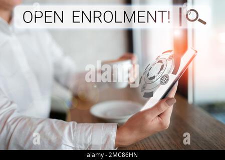 Didascalia concettuale Open Enrolment (Iscrizione aperta). Panoramica aziendale Scuola pubblica per studenti diversa da una residenza di base assegnata Foto Stock