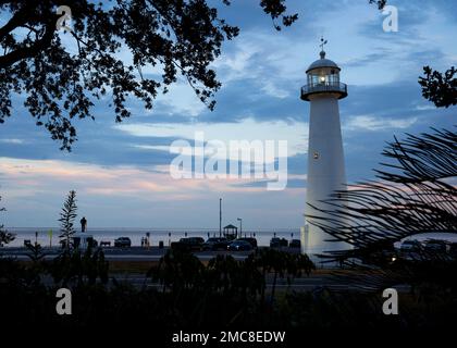 Il faro di Biloxi è esposto su Beach Boulevard a Biloxi, Mississippi, 26 giugno 2022. Foto Stock