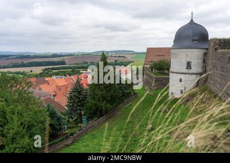 Burg Stolpen, Sassonia, Germania. Fortezza medievale su una montagna basaltica. Foto Stock