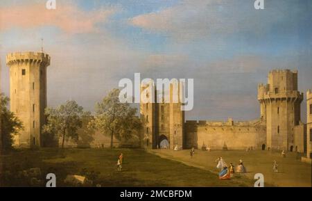 Warwick Castle, il fronte Est dal cortile. Canaletto. 1752. Foto Stock