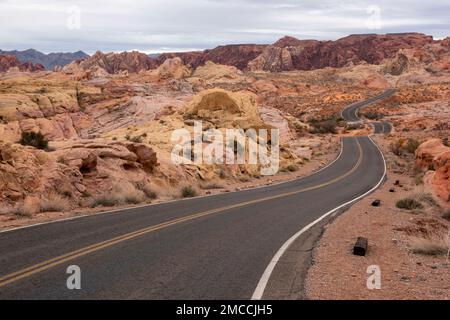 Il Valley of Fire state Park in Nevada ospita molte interessanti formazioni rocciose. Foto Stock