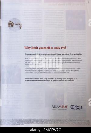 Orbis AllanGray investing investments advert in magazine 2018 Foto Stock