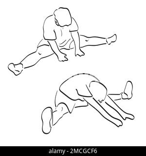 donna grassa che allunga le gambe vettore illustrazione disegnata a mano isolato su sfondo bianco linea art. Illustrazione Vettoriale