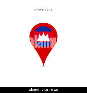 Marcatore mappa lacrima con bandiera di Cambogia. Bandiera cambogiana inserita nel pin della mappa della posizione. Illustrazione piatta isolata su sfondo bianco. Foto Stock