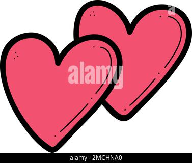 Illustrazione disegnata a mano con due cuori. Ama il cuore per San Valentino Illustrazione Vettoriale