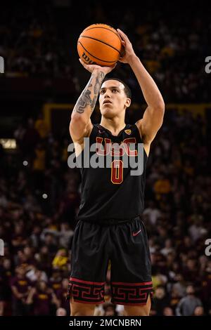 La guardia USC Kobe Johnson (0) tenta un colpo nella prima metà della partita di pallacanestro NCAA contro l'Arizona state a Tempe, Arizona, sabato 21 gennaio Foto Stock