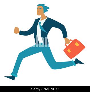 Business deadline uomo d'affari in fretta di correre con carattere isolato valigetta Illustrazione Vettoriale