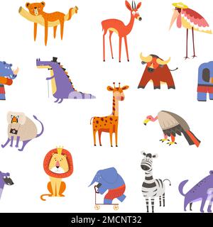 Animali e uccelli selvatici africani senza cuciture modello di fauna selvatica e la natura Illustrazione Vettoriale