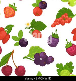 Frutti di bosco cibo biologico senza cuciture modello prodotto agricolo Illustrazione Vettoriale