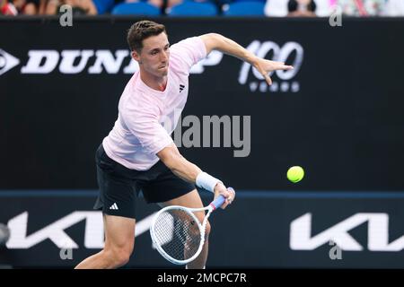 Melbourne, Australia, 22nd Jan, 2023. Joe Salisbury dalla Gran Bretagna è in azione all'Australian Open Tennis Grand Slam di Melbourne Park. Photo credit: Frank Molter/Alamy Live news Foto Stock