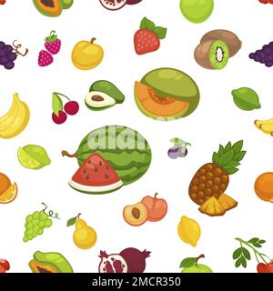 Frutta e frutti di bosco senza cuciture modello alimentare vegetariano biologico Illustrazione Vettoriale