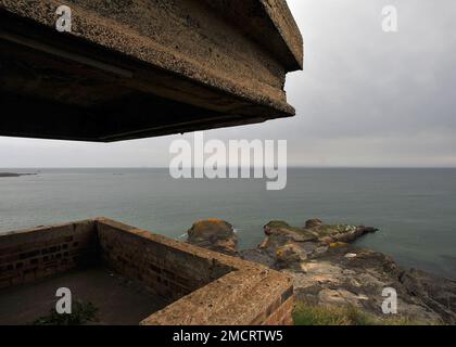 Posizionamento delle armi, Kincraig Point Battery, Fife, Scozia Foto Stock