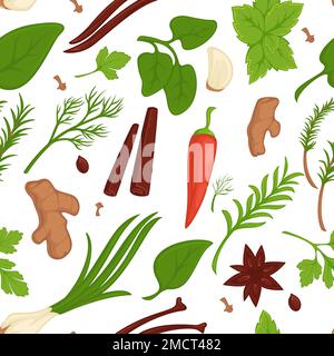 Erbe e spezie condimenti e condimenti organici senza cuciture Illustrazione Vettoriale