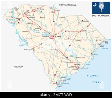 mappa del vettore stradale dello stato federale del south carolina con bandiera Foto Stock