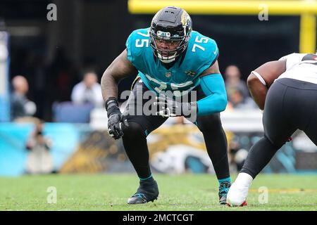 Jacksonville Jaguars offensive tackle Jawaan Taylor (75) runs onto the  field during a NFL football game against the Indianapolis Colts, Sunday,  September 18, 2022 in Jacksonville, Fla. (AP Photo/Alex Menendez Stock  Photo - Alamy