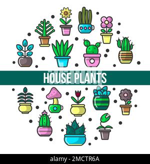 Casa piante e fiori interni verde in pentole poster Illustrazione Vettoriale