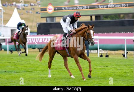 Qatar Goodwood Festival Meeting 26th luglio 2022 al Goodwood Racecourse, Chichester - Day One - Jockey Ryan Moore su Kyprios prima del al Shaqab Goodwood Cup Stakes Foto Stock