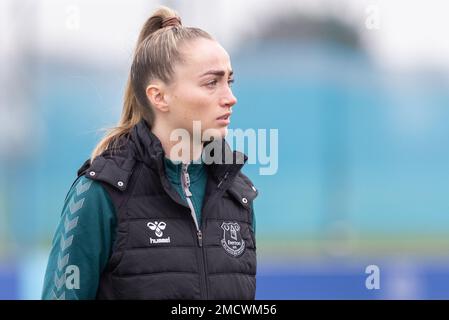 Liverpool, Regno Unito. 22nd gennaio 2023. Megan Finnigan di Everton Women prima della partita della fa Women's Super League tra Everton Women e West Ham Women a Walton Hall Park, Liverpool, Regno Unito, 22nd gennaio 2023 (Photo by Phil Bryan/Alamy Live News) Foto Stock