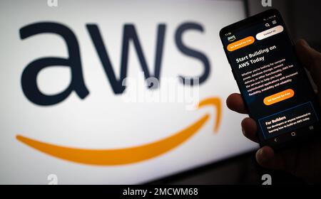 Amazon Web Services (AWS) - Sito Web AWS su dispositivo mobile Foto Stock
