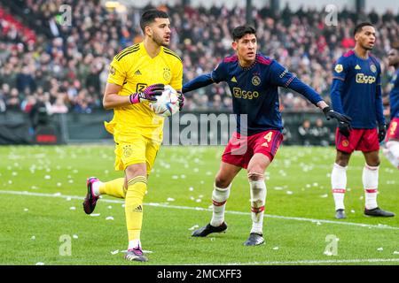 Rotterdam - portiere di Ajax Geronimo Rulli durante la partita tra Feyenoord e Ajax allo Stadion Feijenoord De Kuip il 22 gennaio 2023 a Rotterdam, Paesi Bassi. (Da Box a Box Pictures/Yannick Verhoeven) Foto Stock