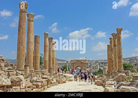 Il Cardo Maximus, Jerash, Giordania Foto Stock