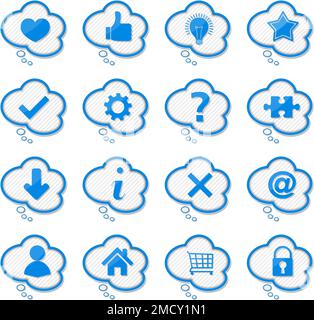 Set di bubbles blu con icone, illustrazione vettoriale eps10 Illustrazione Vettoriale