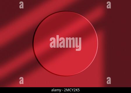 Sfondo astratto vista dall'alto in colore rosso e ombre puzza con piattaforma a podio geometrica per la presentazione dei prodotti. 3D rappresentazione. Foto Stock
