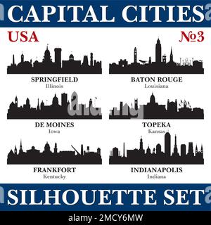 Skyline delle capitali. STATI UNITI. Parte 3. Illustrazione dello sfondo della silhouette vettoriale. Illustrazione Vettoriale